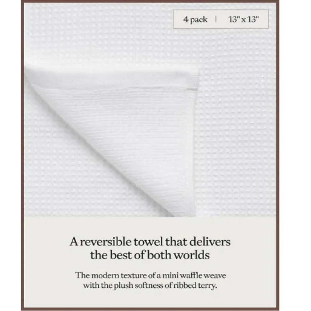 Brand New Cozy Earth Textured Waffle & Weave  Washcloths (4), White